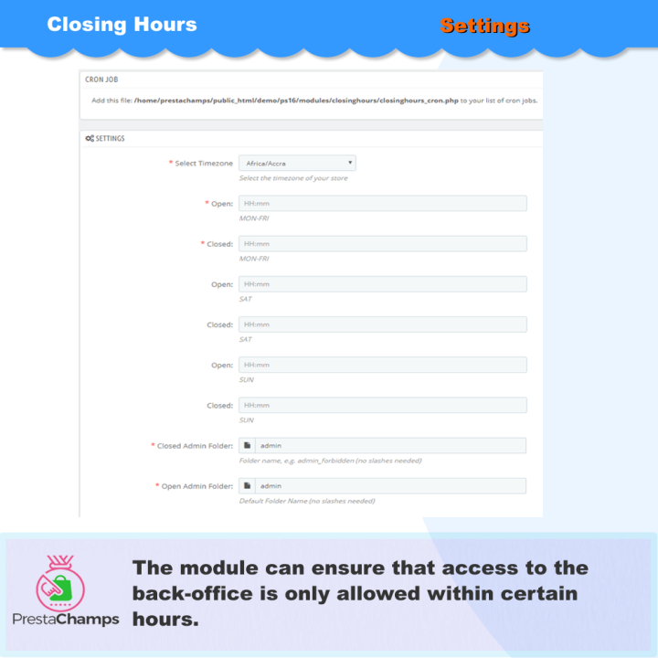 Orari di chiusura del back office – Modulo PrestaShop
