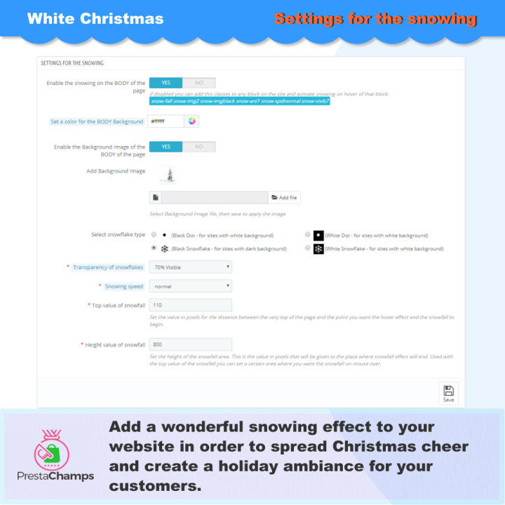 Módulo de nieve White Christmas para PrestaShop