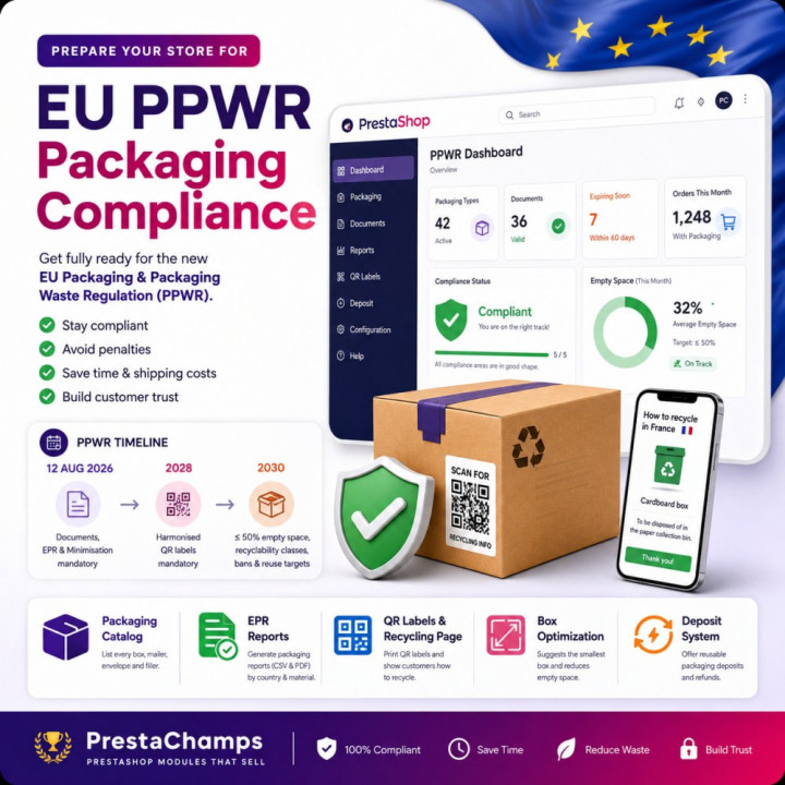 Cumplimiento de envases PPWR – Informes RAP, dimensionado de paquetes y etiquetas QR