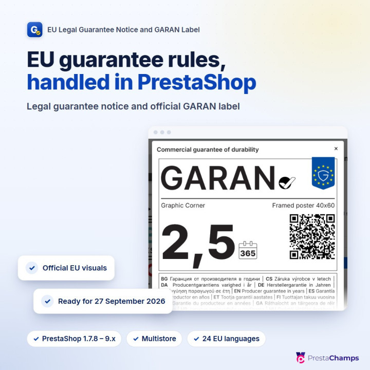EU-Hinweis zur gesetzlichen Gewährleistung und GARAN-Kennzeichnung – Verordnung (EU) 2025/1960