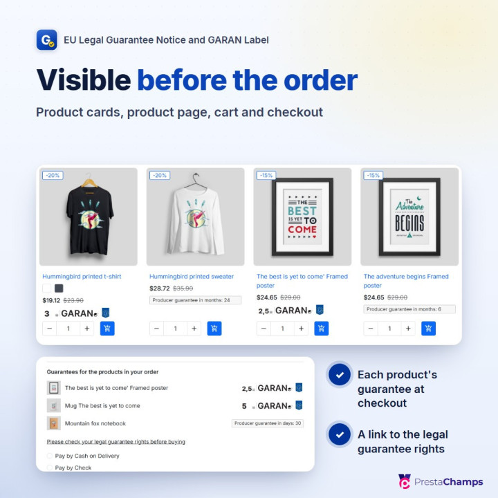 PrestaShop module: EU legal guarantee notice and GARAN label