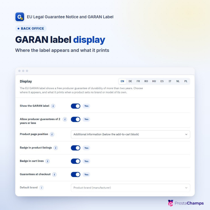 Avis de garantie légale UE et label GARAN – Règlement (UE) 2025/1960