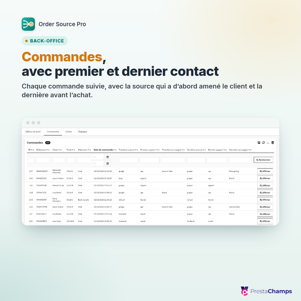 Commandes , avec premier et dernier contact