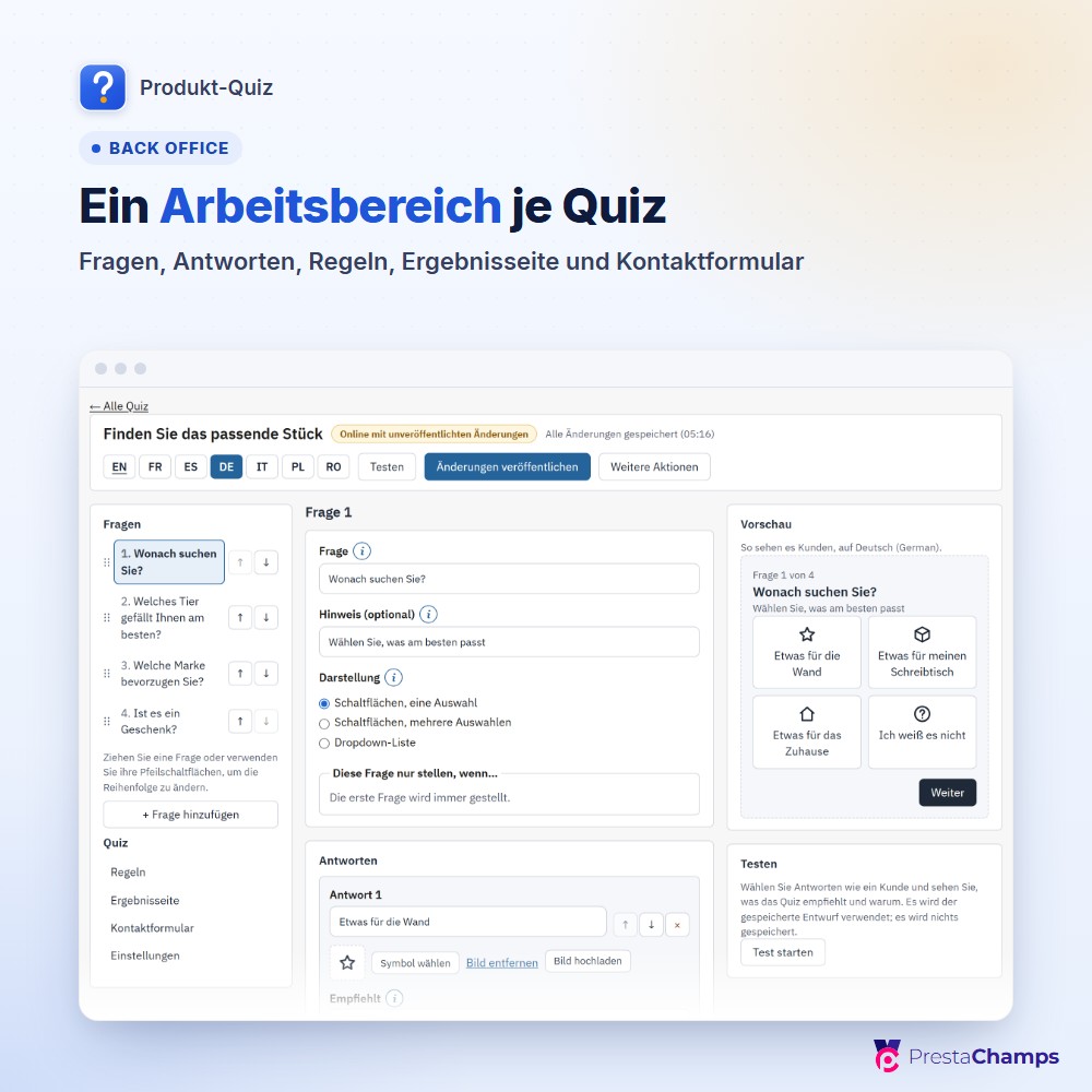 Ein Arbeitsbereich je Quiz