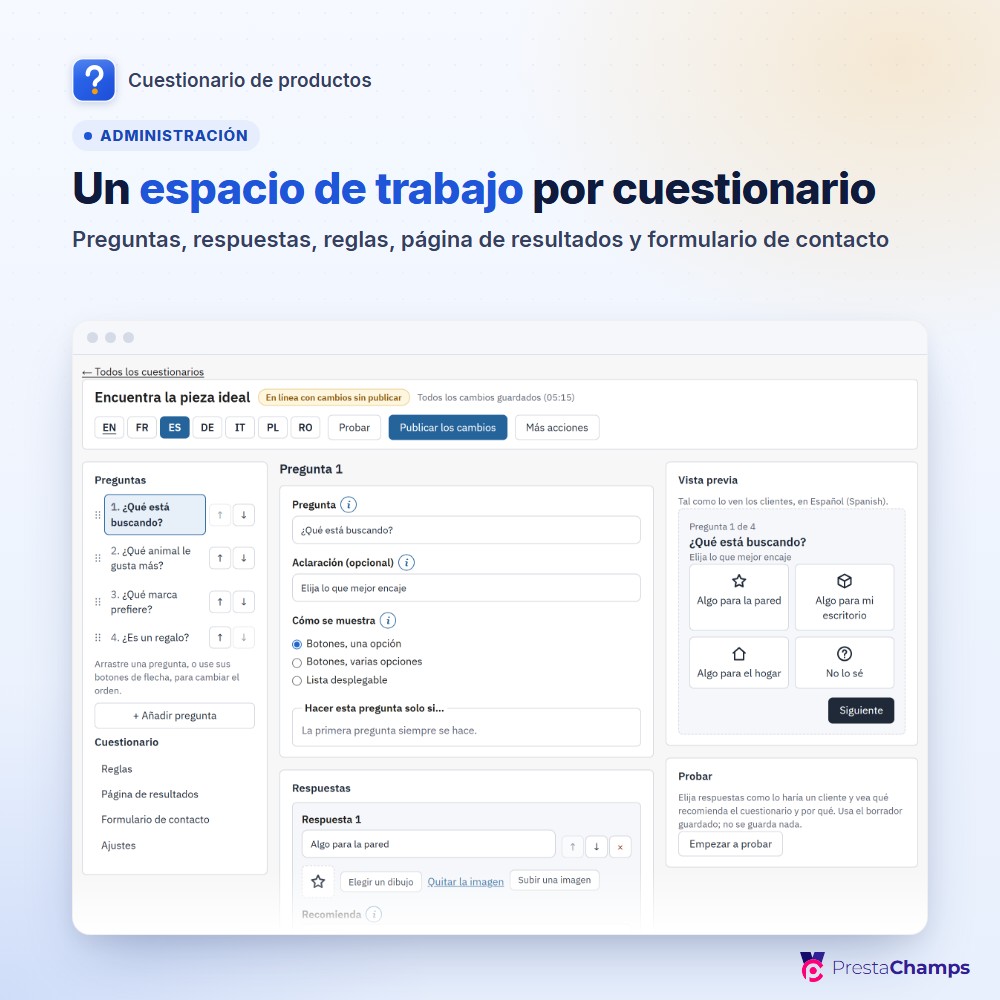 Un espacio de trabajo por cuestionario