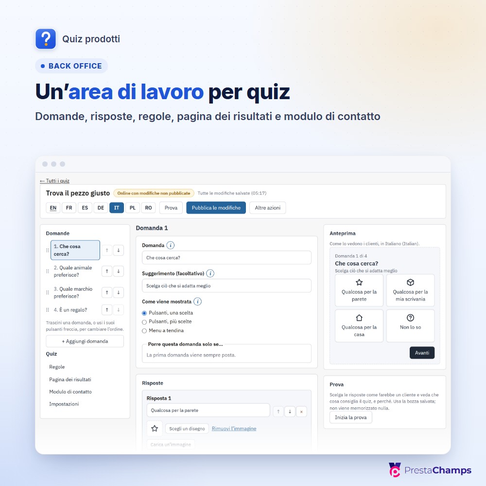 Un’ area di lavoro per quiz
